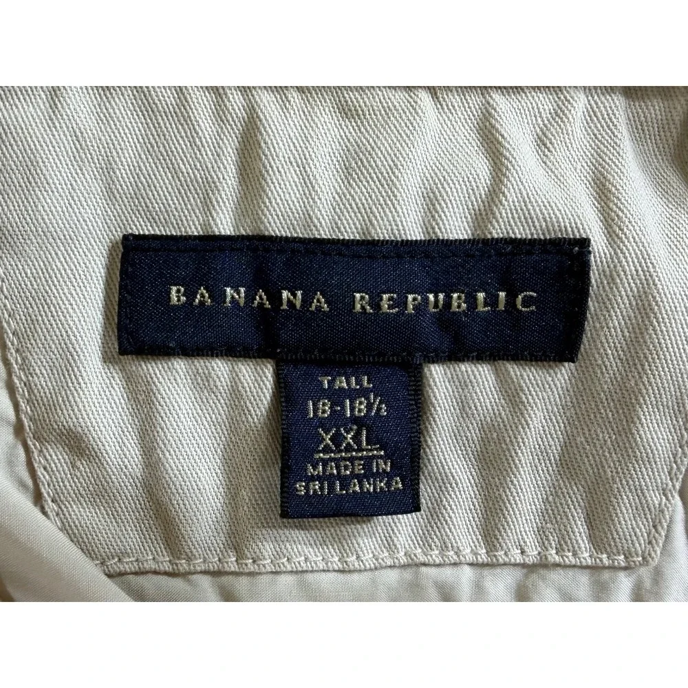 Banana Republic Button Front Shirt XXL Tall Tan Cotton Safari Epaulets READ